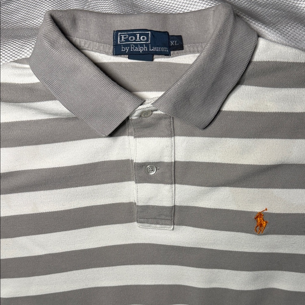 Striped Polo Ralph Lauren Polo Shirt - Gray and White - XL